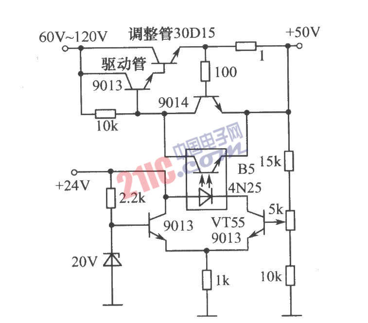  光電耦合器組成的高壓穩(wěn)壓電路圖 