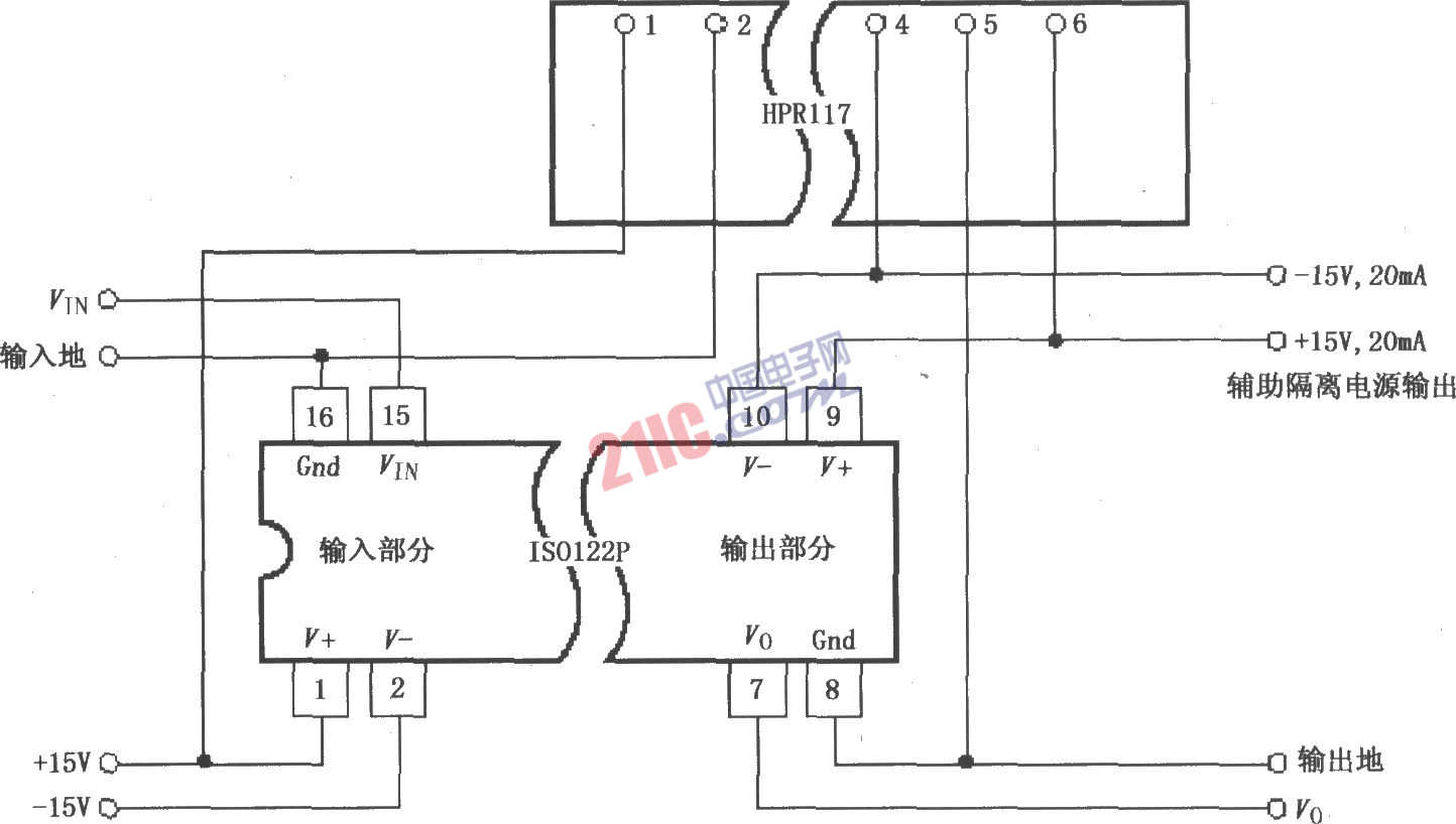ISO122P／124的輸入側(cè)電源隔離放大電路圖