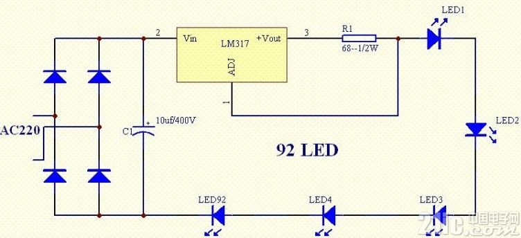 利用LM317的LED恒流源電路圖