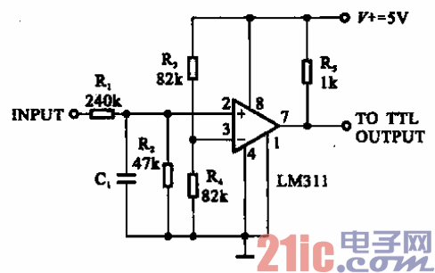 63.由LM311構(gòu)成的TTL邏輯電平接口電路.gif