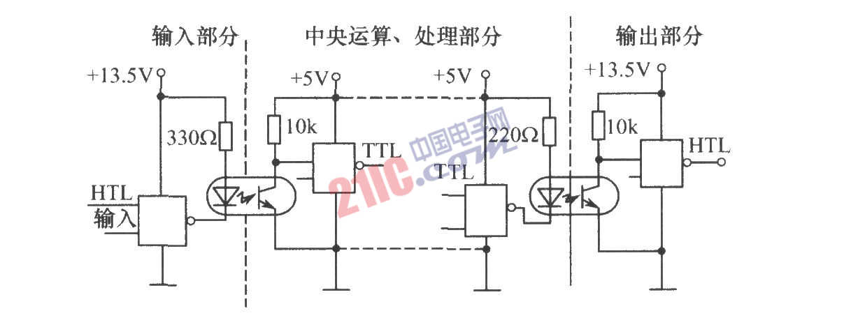 利用光電耦合器的計(jì)算機(jī)接口電平匹配電路圖