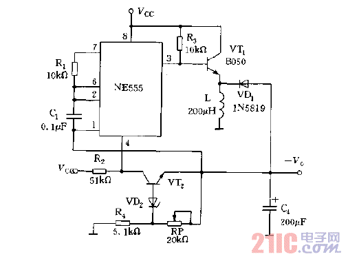 NE555構(gòu)成的穩(wěn)定可調(diào)節(jié)的負輸出電壓的電路圖.gif