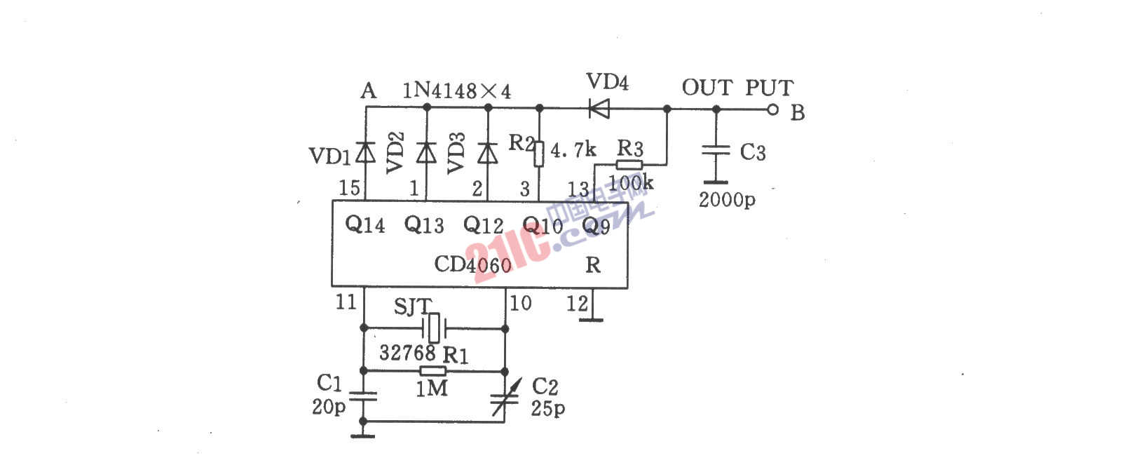 廉價(jià)高精度數(shù)字鐘時(shí)基振蕩電路