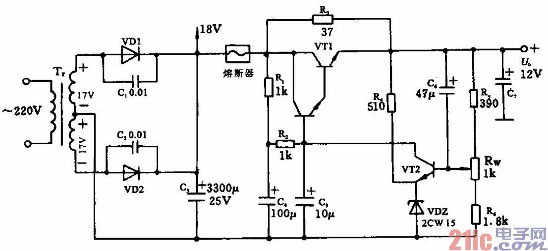 17.12V直流穩(wěn)壓電源電路.gif