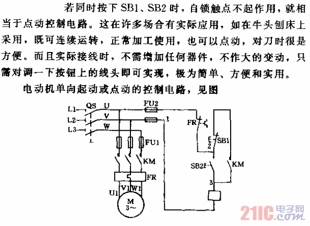 機電控制電動機單向起動或點動的控制電路.gif