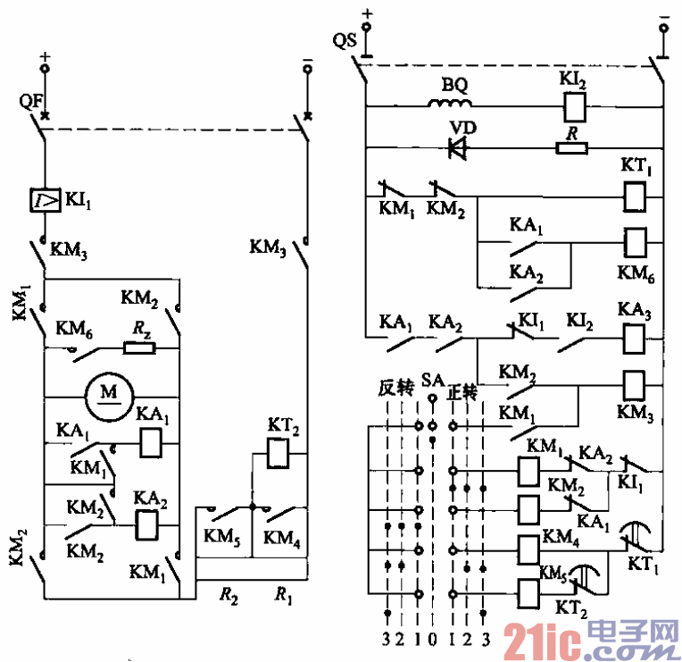 199.直流電動(dòng)機(jī)帶能耗制動(dòng)的正反轉(zhuǎn)控制電路.gif