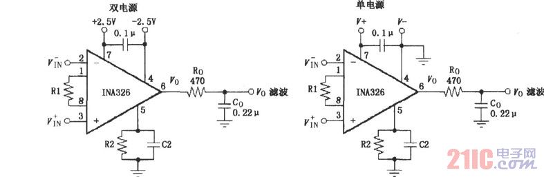 INA326／327的信號和電源的基本連接電路圖.jpg