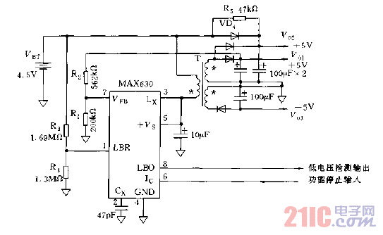 采用回掃變換器構(gòu)成的微處理機(jī)電源電路圖.gif