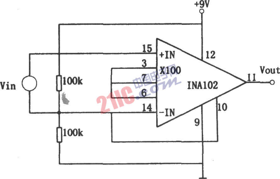 INA102構(gòu)成的單電源低功耗儀用放大器電路
