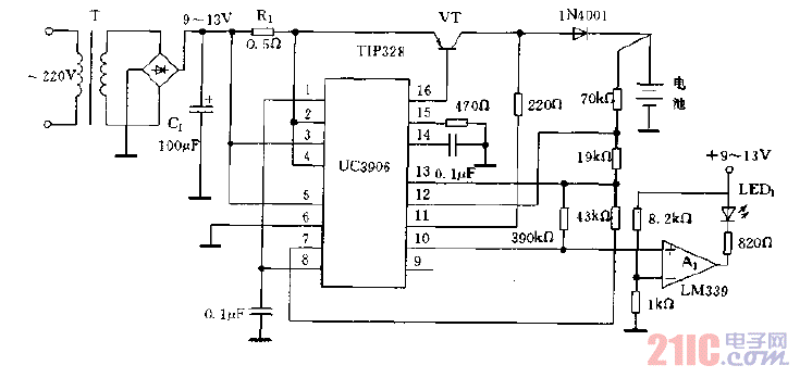 采用UC3906構(gòu)成的快速充電電路圖.gif