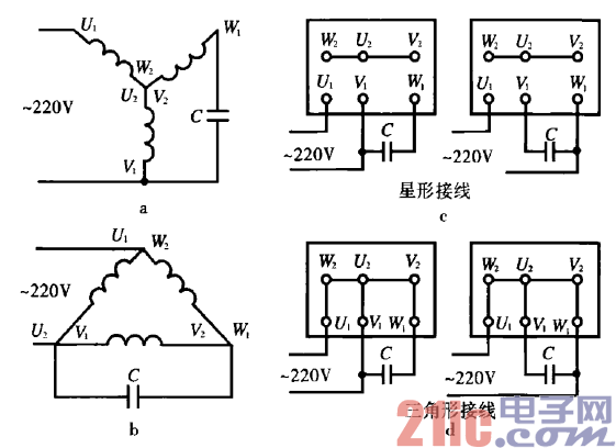 58.三相異步電動機改接單相電源工作電路.gif