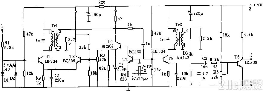 回聲探測距離用超聲波接收器電路圖
