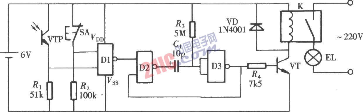 門(mén)控延時(shí)照明燈電路圖