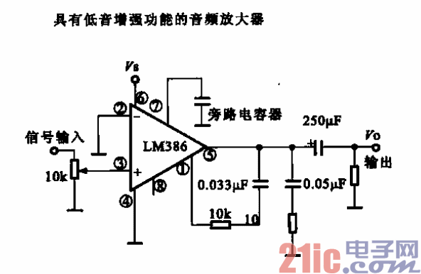 7.由運(yùn)算放大器LM386構(gòu)成的實(shí)用放大電路e.gif