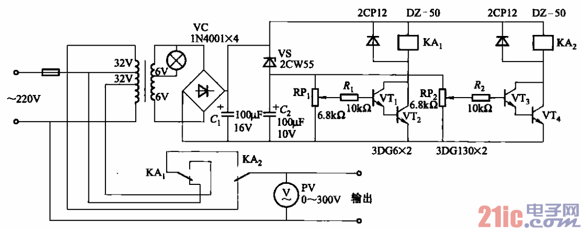 81.繼電器控制的自耦變壓器式交流穩(wěn)壓電源電路之三.gif