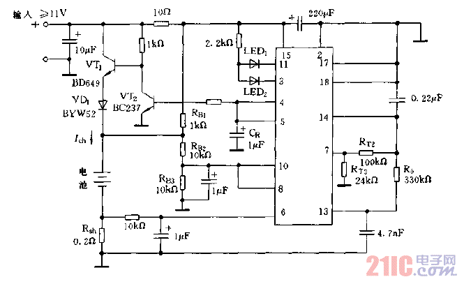 無溫度傳感器，直流供電的線性充電器電路圖.gif