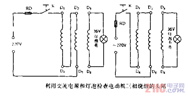 利用交流電源和燈泡檢查電動(dòng)機(jī)三相繞組的頭尾.gif