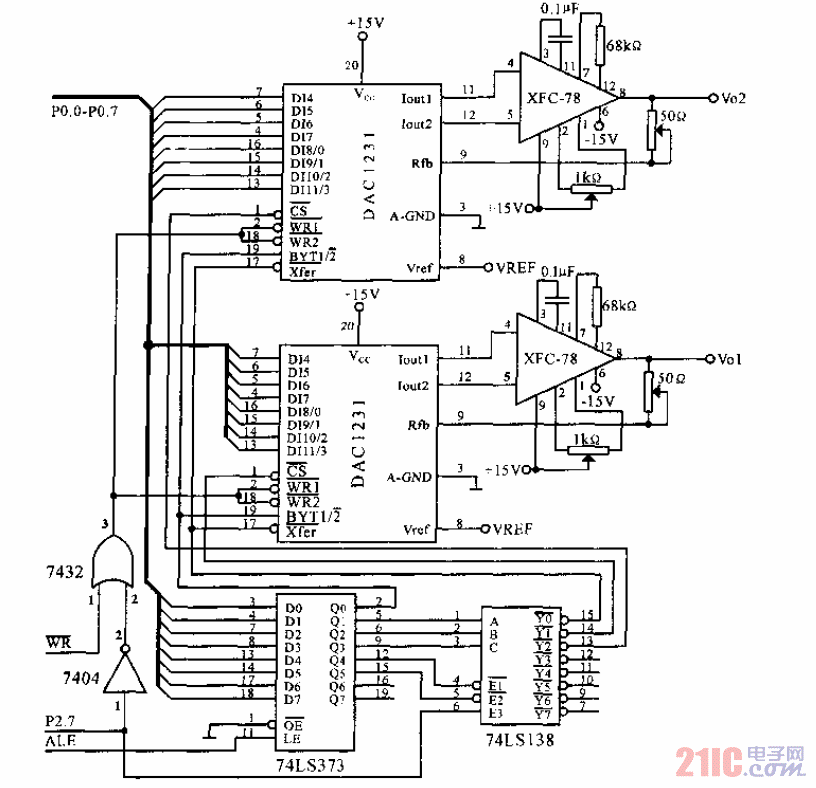 兩片DAC1231與單片機(jī)接口電路.gif