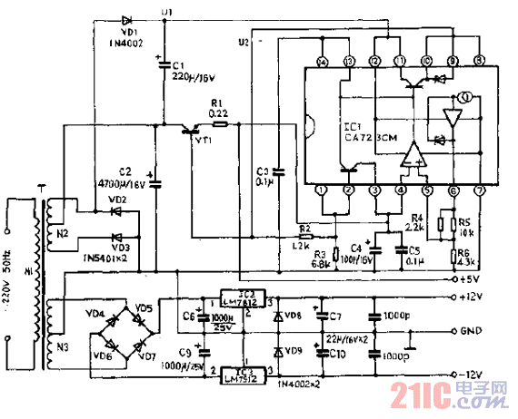 精密串聯(lián)型穩(wěn)壓電源電路圖.gif
