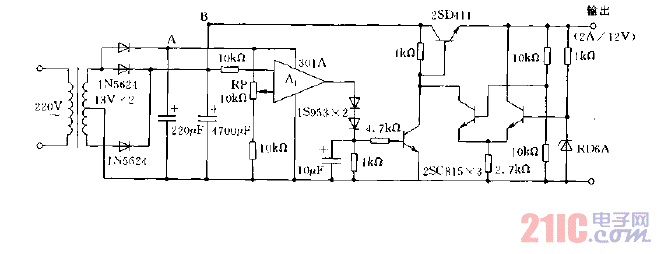 設(shè)有過(guò)流保護(hù)回路的穩(wěn)壓電源電路圖之二.gif