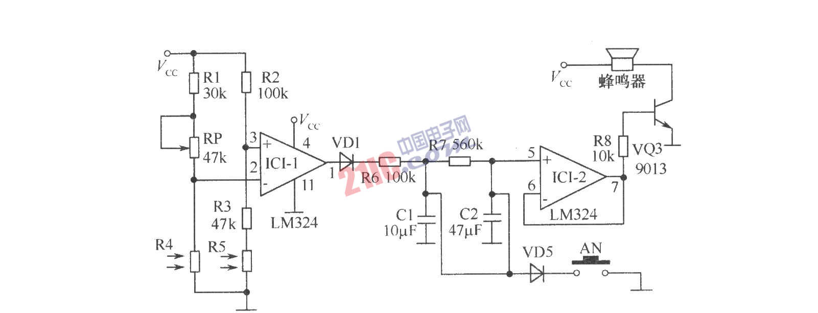 電路原理煤氣爐熄火報(bào)警器電路圖