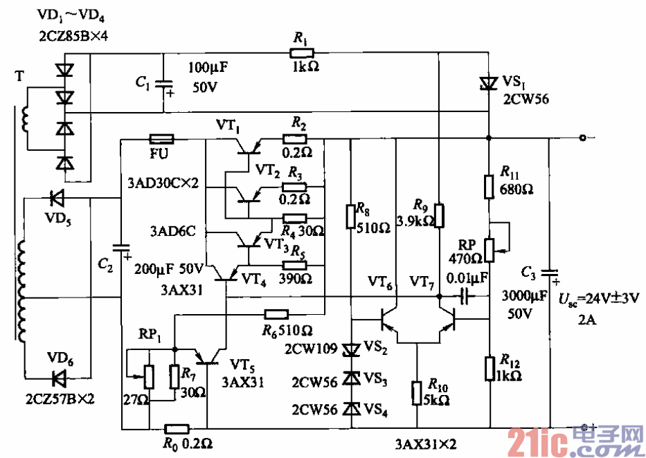 105.具有差動(dòng)放大器及過電流保護(hù)的穩(wěn)壓電源電路之一.gif