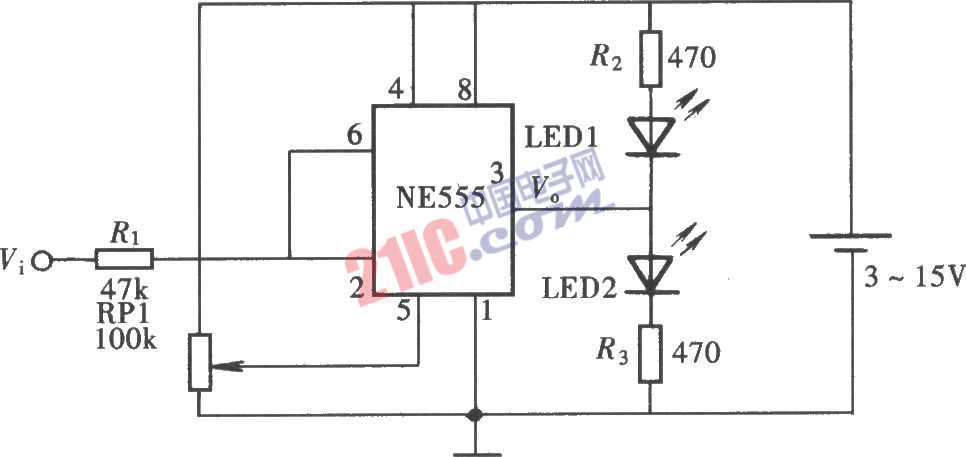 用NE555電路組成的發(fā)光顯示型邏輯筆