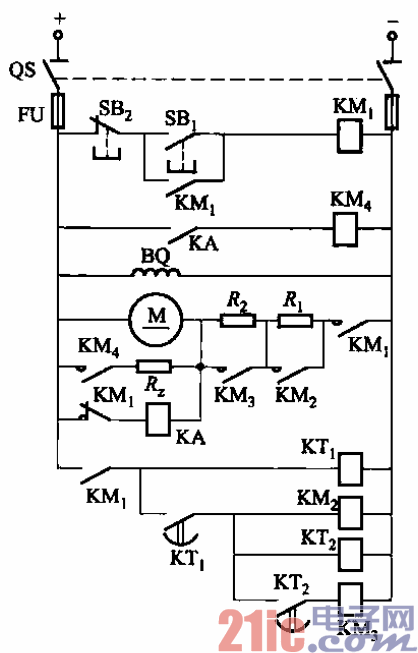 198.直流電動機電樞串接電阻啟動能耗制動單向運轉(zhuǎn)電路之三.gif