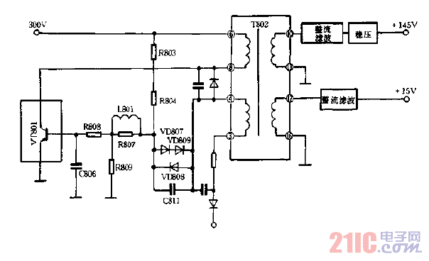 脈沖變壓器耦合式并聯(lián)型主開(kāi)關(guān)電源電路圖.gif