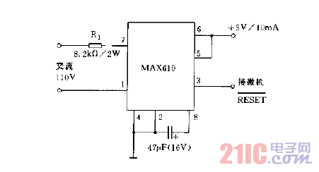 輸出電流小于10MA采用MAX610的電源電路圖.gif