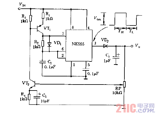 NE555構(gòu)成的高效脈寬調(diào)制穩(wěn)壓電源電路圖.gif