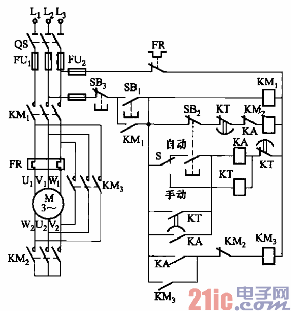 46.可手動和自動控制的Y-△降壓啟動電路.gif