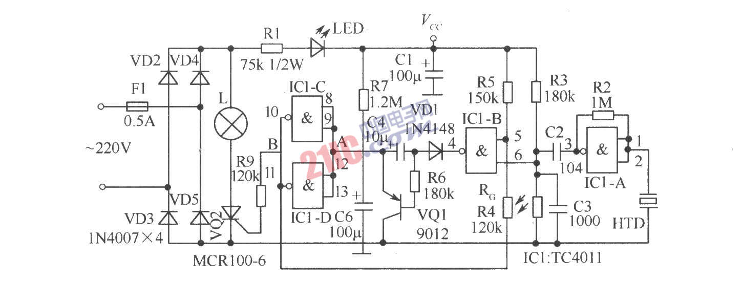 長延時光控開關電路圖