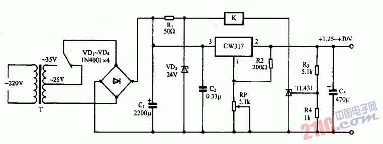 巧用TL431作自適應(yīng)可調(diào)穩(wěn)壓電源電路圖
