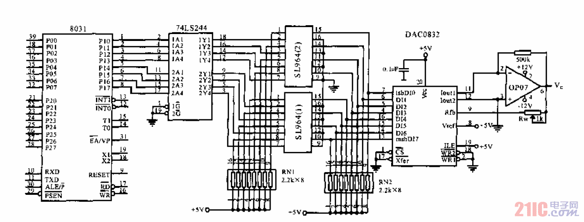 單路DA芯片DAC0832與單片機(jī)的光電接口電路.gif