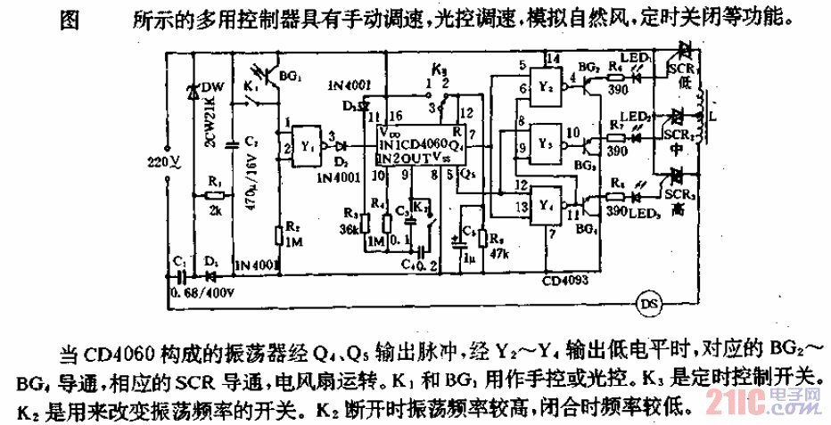 電風(fēng)扇多用控制器電路.gif