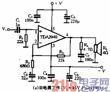 63.TDA2040（A）的應用電路-雙電源工作.gif