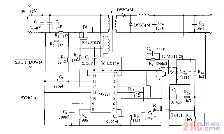SI9114構(gòu)成的DC,DC變換器的典型應(yīng)用電路圖.gif