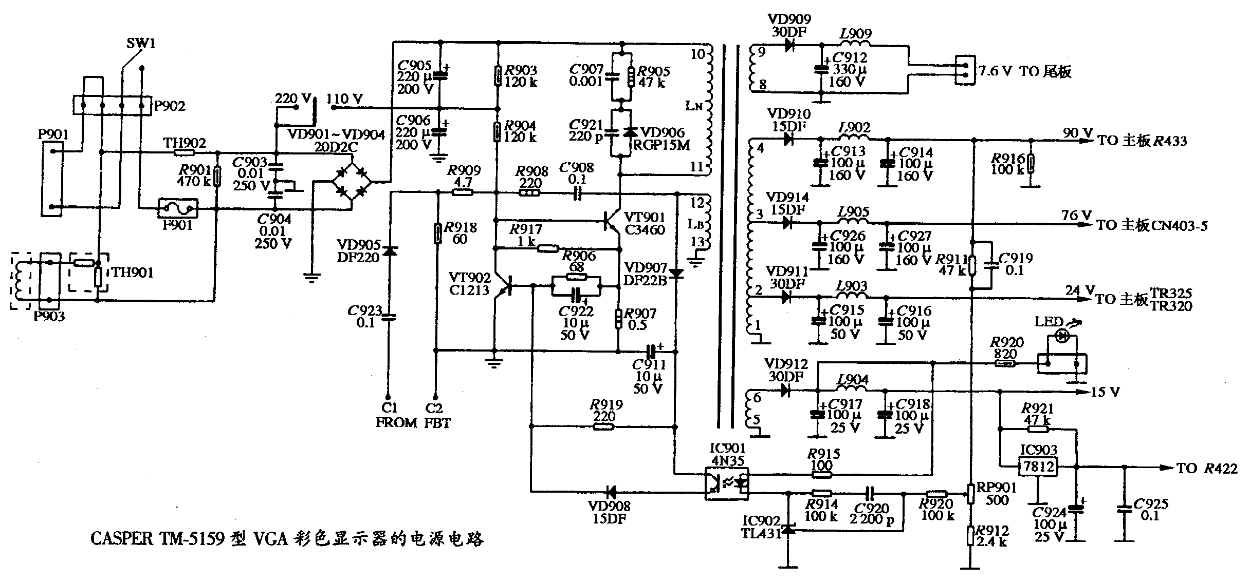 CASPER TM-5159型VGA彩色顯示器的電源電路圖.gif