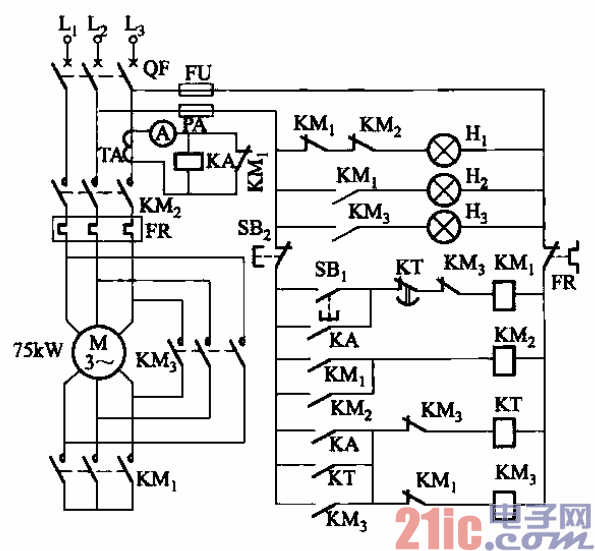 6.電流繼電器制動(dòng)轉(zhuǎn)換的Y-△降壓啟動(dòng)電路.gif