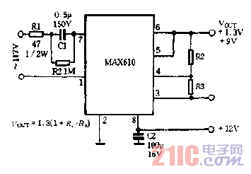 輸出電壓為1.3V-9V電源電路圖.gif