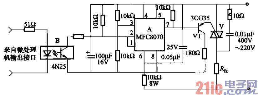 16.晶閘管與MFC8070型零壓集成觸發(fā)器的接口電路.gif
