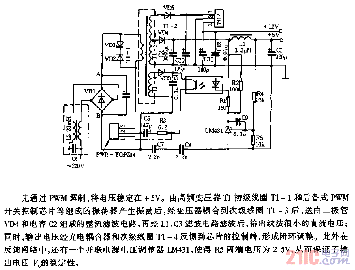 雙路輸出回掃式開(kāi)關(guān)電源電路圖.gif