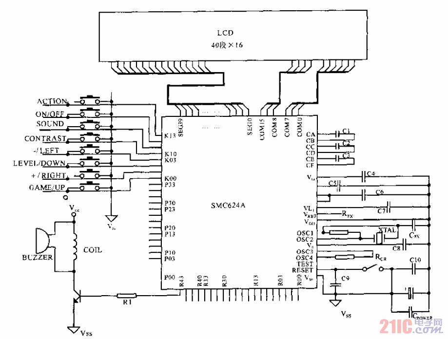 采用SMC624A單片機的游戲機.gif