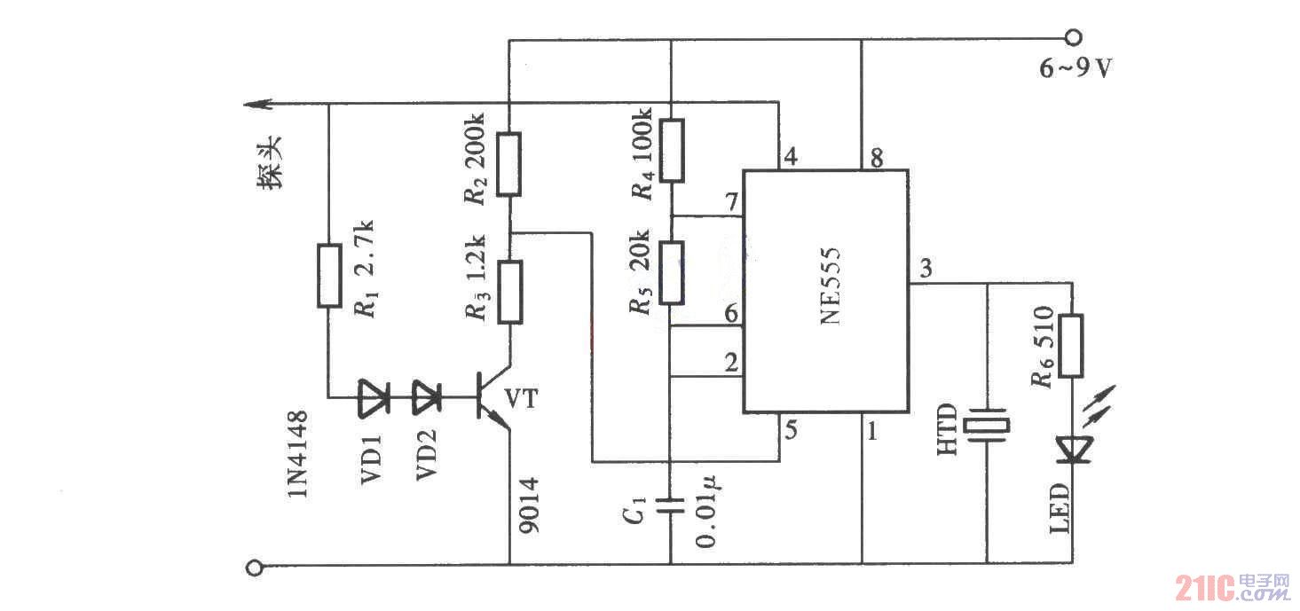 用NE555電路組成的聲光型邏輯筆.jpg