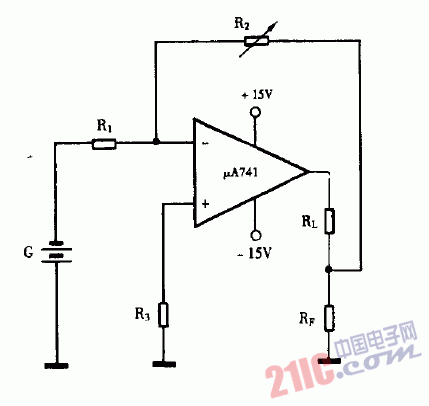 巧用UA741作可調(diào)恒流源電路圖