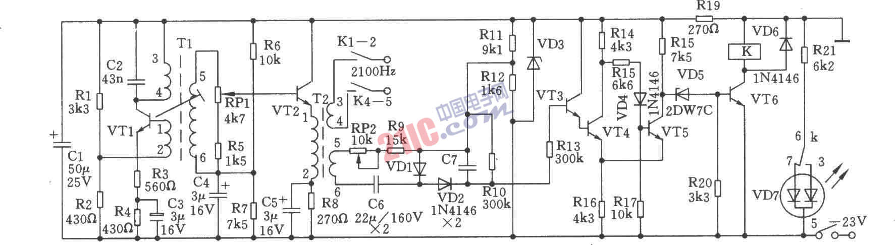 2100Hz信號發(fā)生器電路