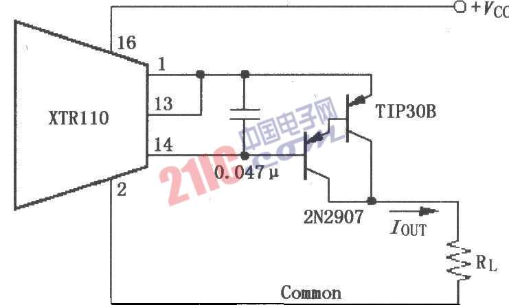 XTR110使用外部PNP晶體管的電路圖