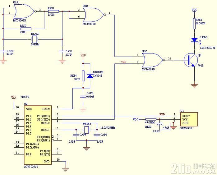 基于單片機紅外通訊電路圖