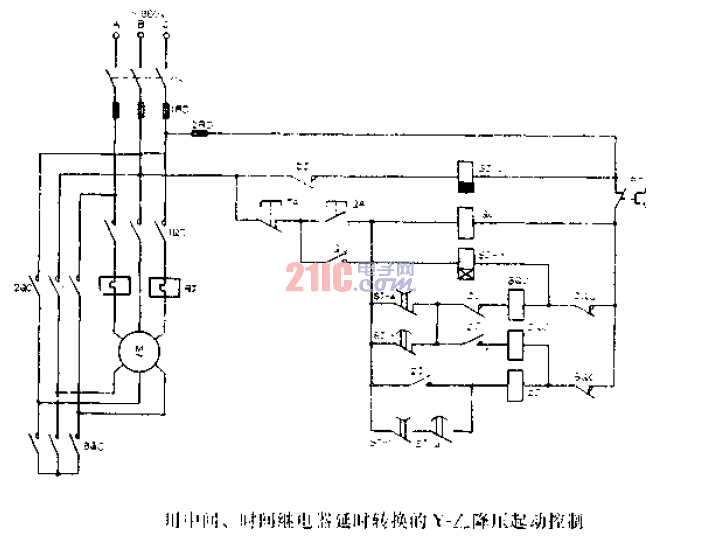 用中間、時間繼電路延時轉換的Y-降壓起動控制.gif